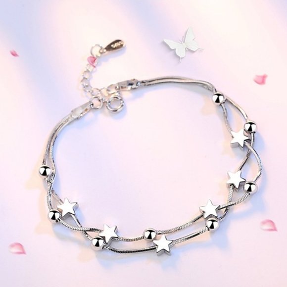 Jewelry - Sterling Silver Double Layer Star Bead Bracelet